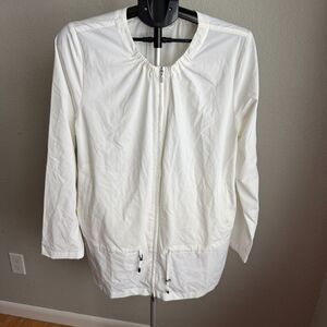 NWT J. Jill Pure Jill Fit White Drawstring Zip Up Lightweight Stretchy Jacket L